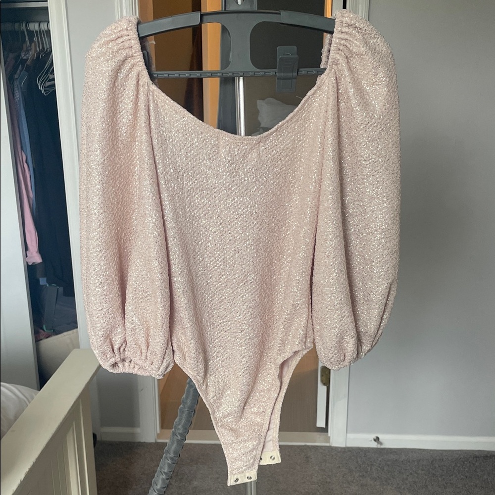 Sparkly Pink Puff Sleeve Bodysuit